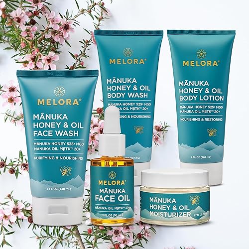 Miniatura 8 de MELORA Loción corporal de miel de Manuka (7 onzas), loción hidratante con miel de manuka calmante y aceite para pieles secas, muy secas, sensibles o