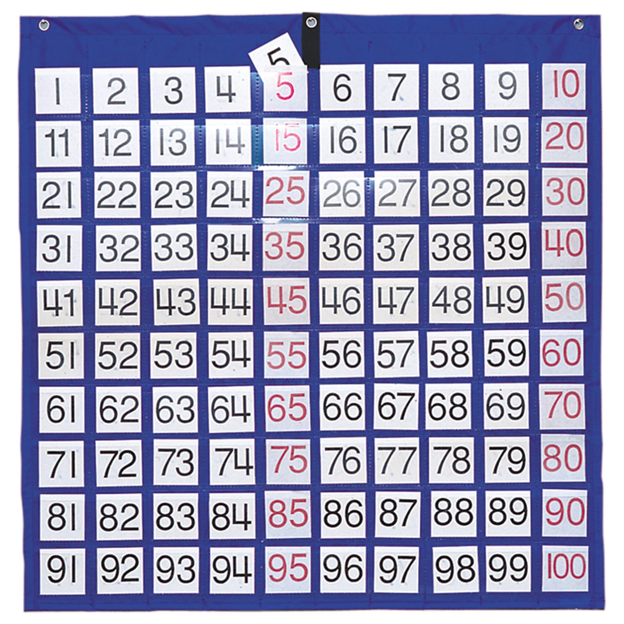 Carson Dellosa Education 26" x 26" Hundreds Pocket Chart for Classroom Blue, Classroom Organizer With 100 Pockets and Number Cards, Counting, Adding and Multiplying, Classroom Math Supplies
