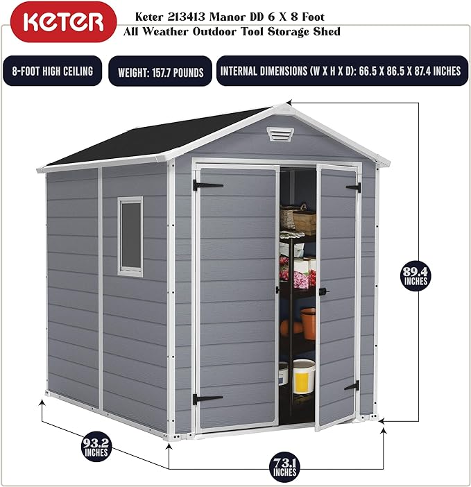 SPIG9 Keter Manor Outdoor Shed 6 by 8 Grey & White