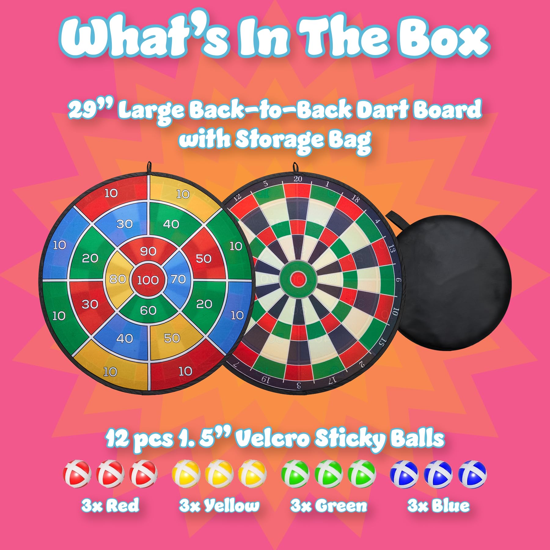 Playbees Large Dart Board for Kids 29 Inches with Sticky Balls Kids Hanging Dart Board Boys Toys Indoor/Sport Outdoor Fun Birthday Gifts for 3 4 5 6 7 8 9 10 11 12 Sticky Darts for Boys Girls Family