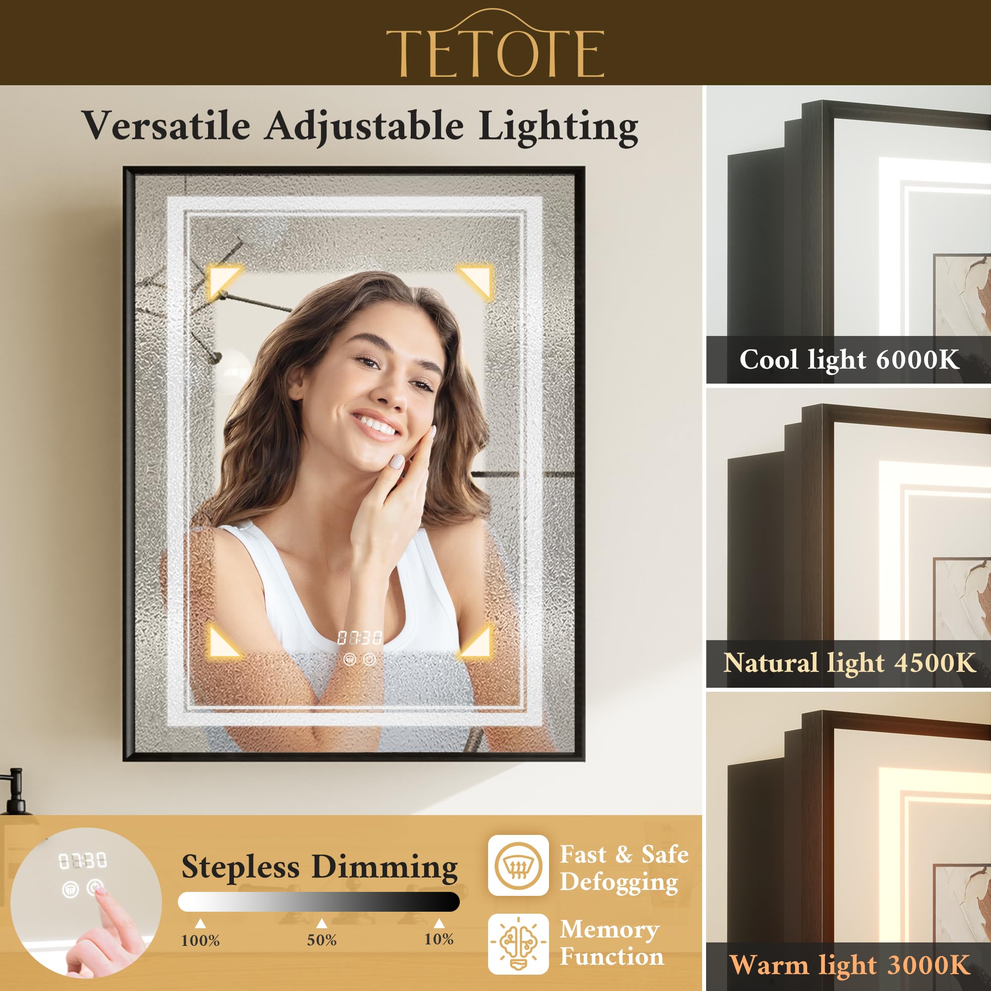 Lighted Medicine Cabinets With Mirrors: 5 Top Picks for 2026 1 TETOTE 24 x 30 Black Led Lighted Medicine Cabinet Mirror with 3-Color — product photo