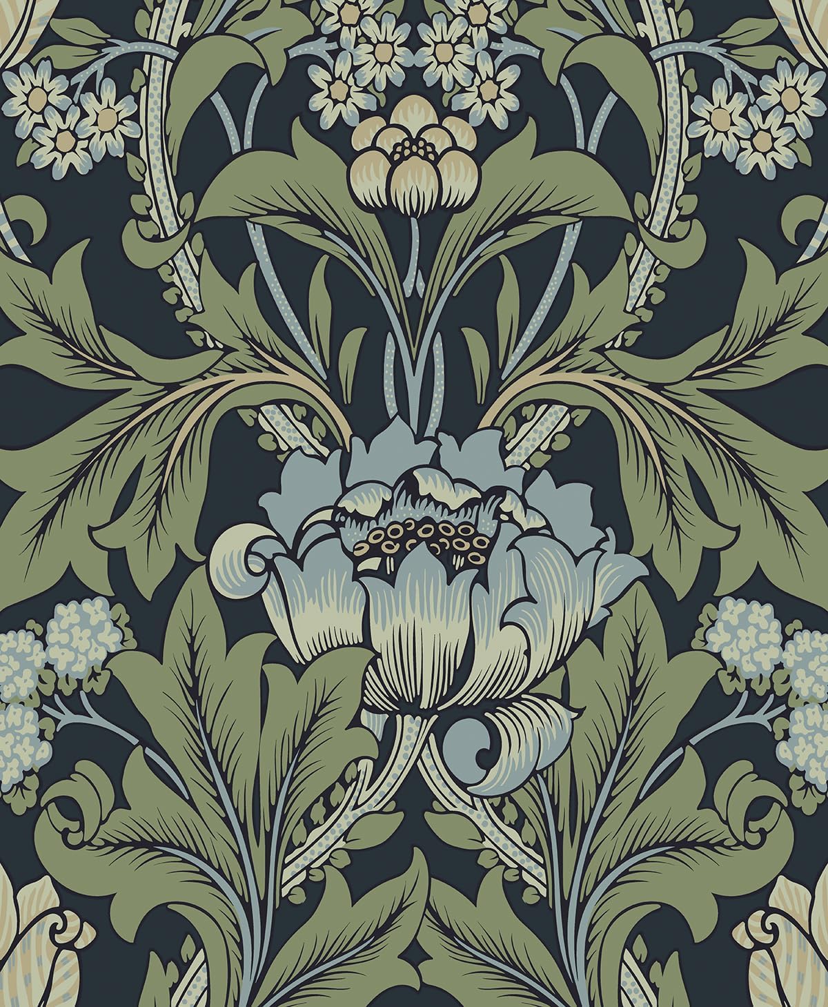 NextWall Primrose Floral Vintage Peel and Stick Wallpaper (Midnight Blue & Sage)