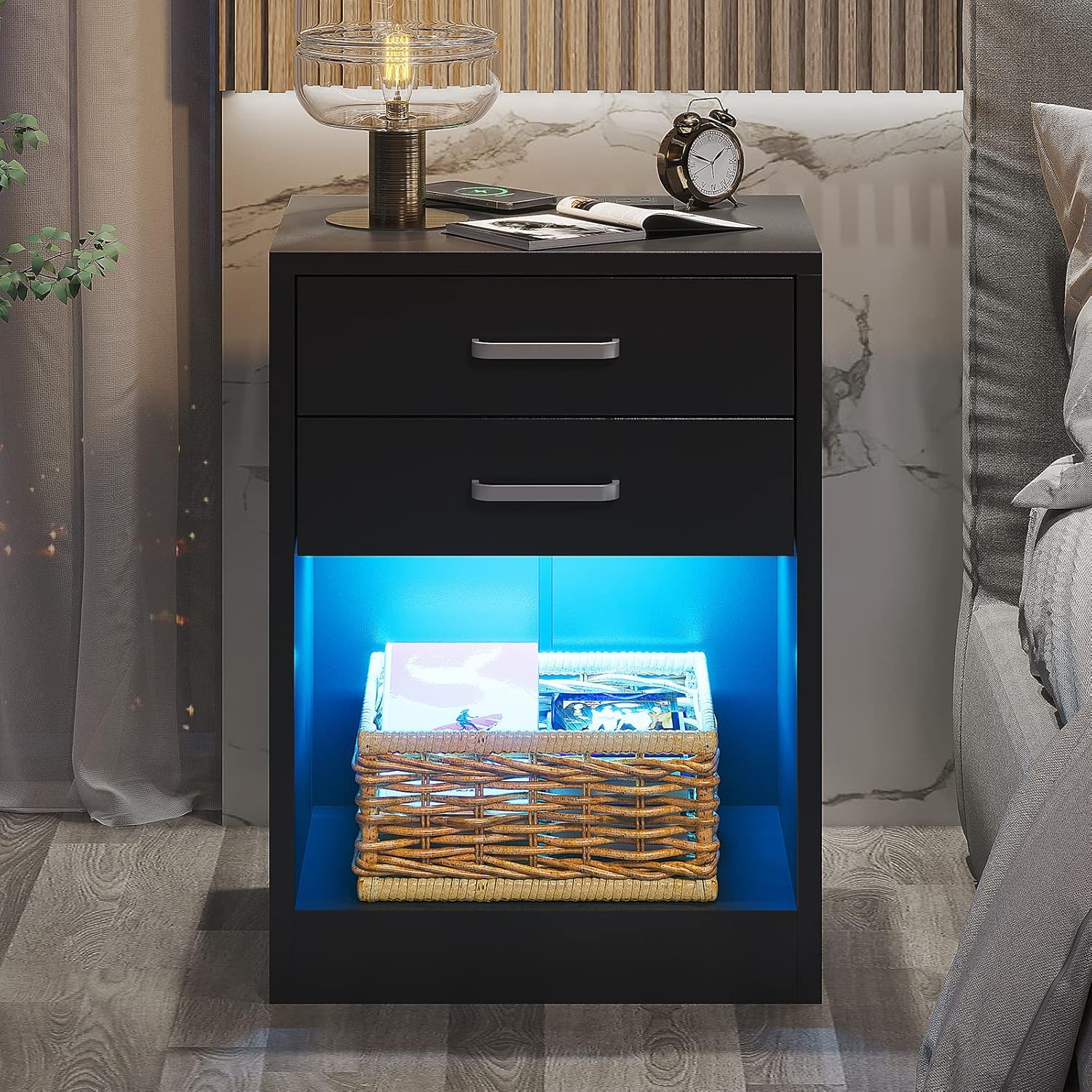 ADORNEVE LED Nightstand with Wireless Charging Station