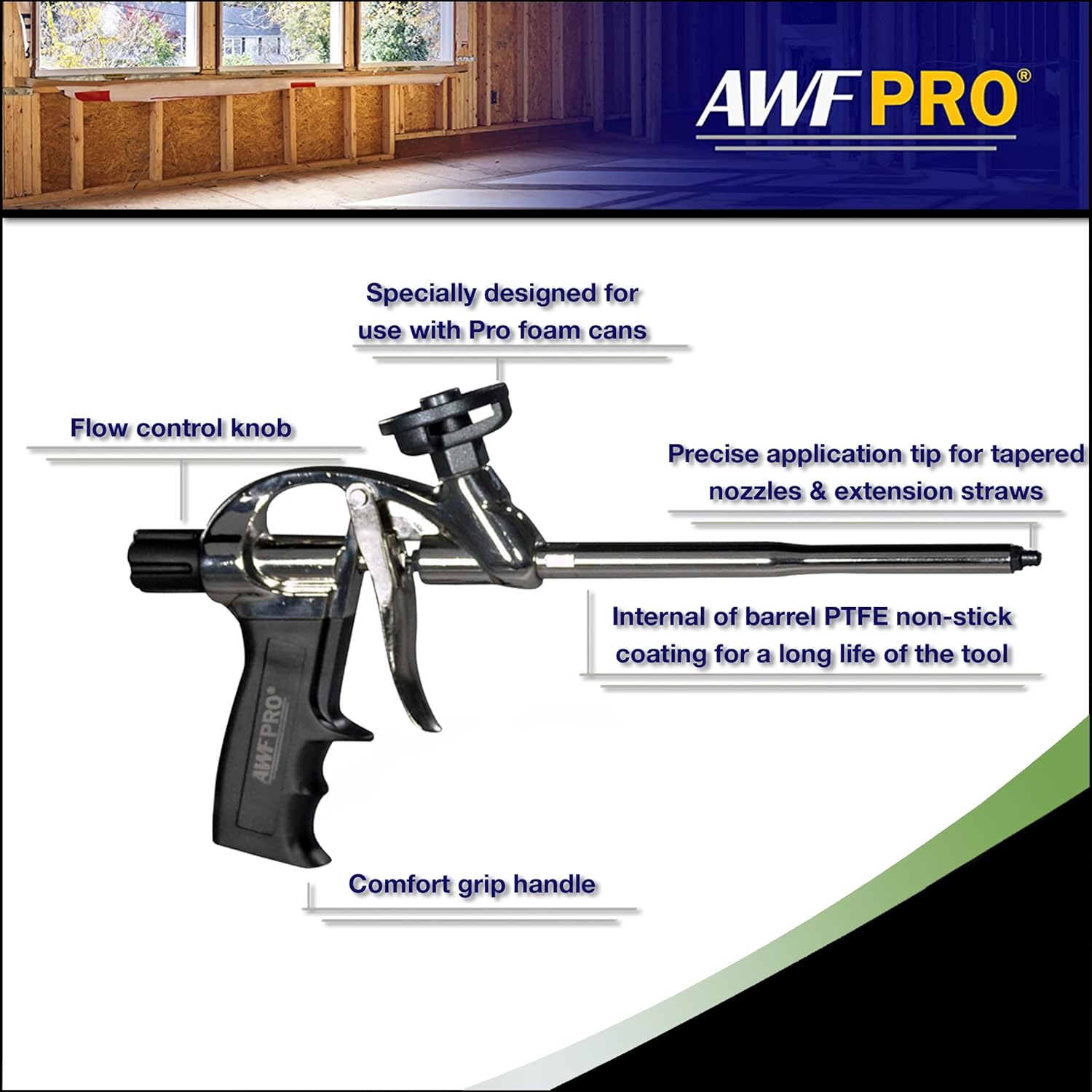 AWF PRO Enerfoam 30oz Sealant, Fireblock Rated, Polyurethane Expanding Foam Sealant, Gaps and Cracks Filler, Closed Cell Spray Foam Insulation, Pack of 12 with Applicator (Standard Gun)