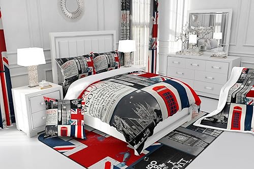 Miniatura 4 de Londres - Juego de ropa de cama romántica con diseño de edificio urbano para adolescentes y niños, funda de edredón grande doblada con puente de la