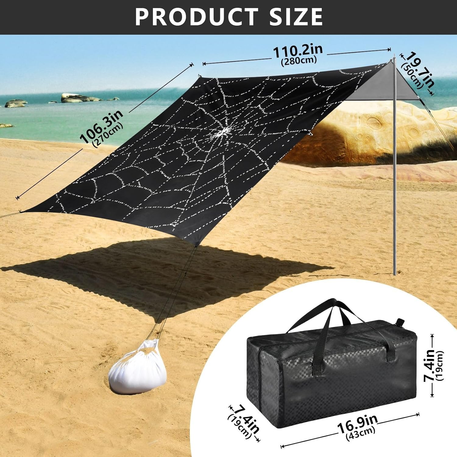ALAZA Spider Web Halloween Beach Tent Sun Shelter UPF50+ Protection Beach Shade Canopy w/ 4 Sandbags for Outdoor Camping, Fishing, Backyard Fun, Picnic, 10x9 ft