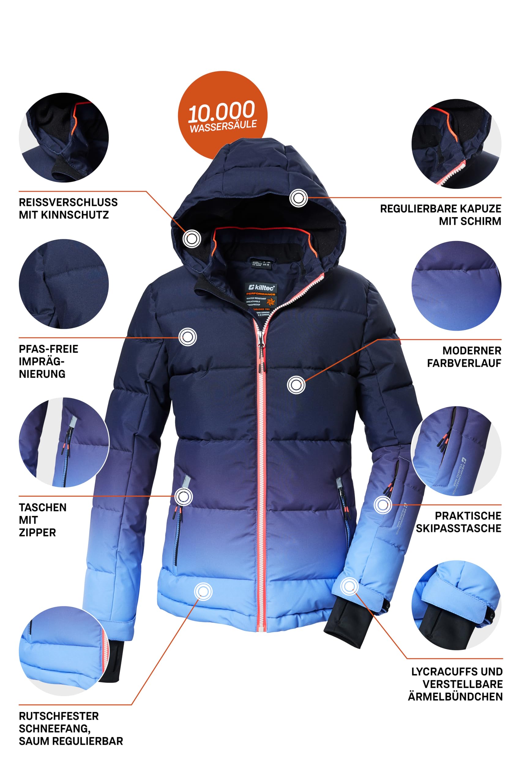 Killtec KSW 330 Chaqueta de esquí acolchada con capucha protección nieve Niñas