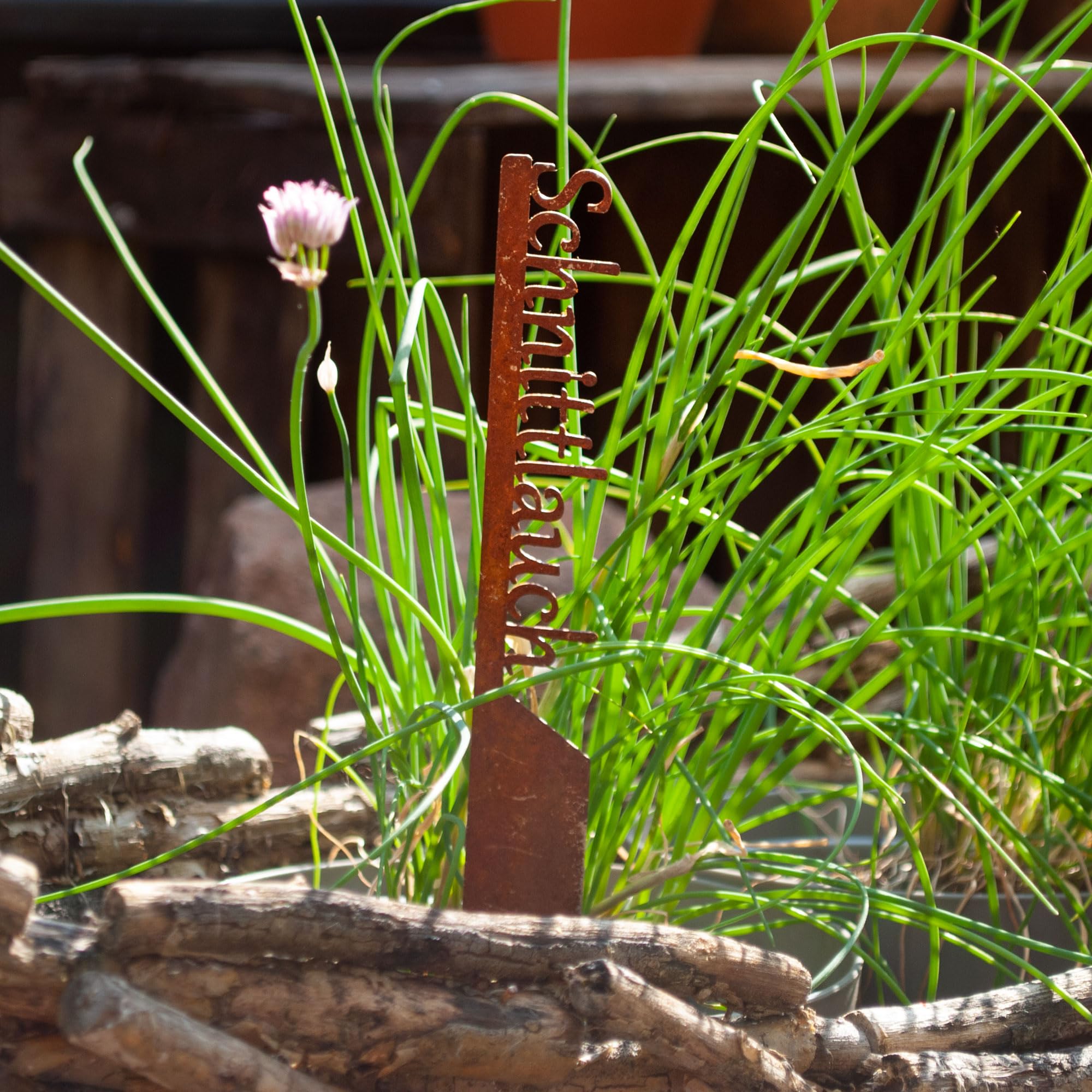 EXTRAVAGANT® Garden Stake Herb Signs Plant Signs Metal Steel Rust Patina Weatherproof for Garden Bed Garden Signs Garden Decoration Rust Stake Chives - Image 4