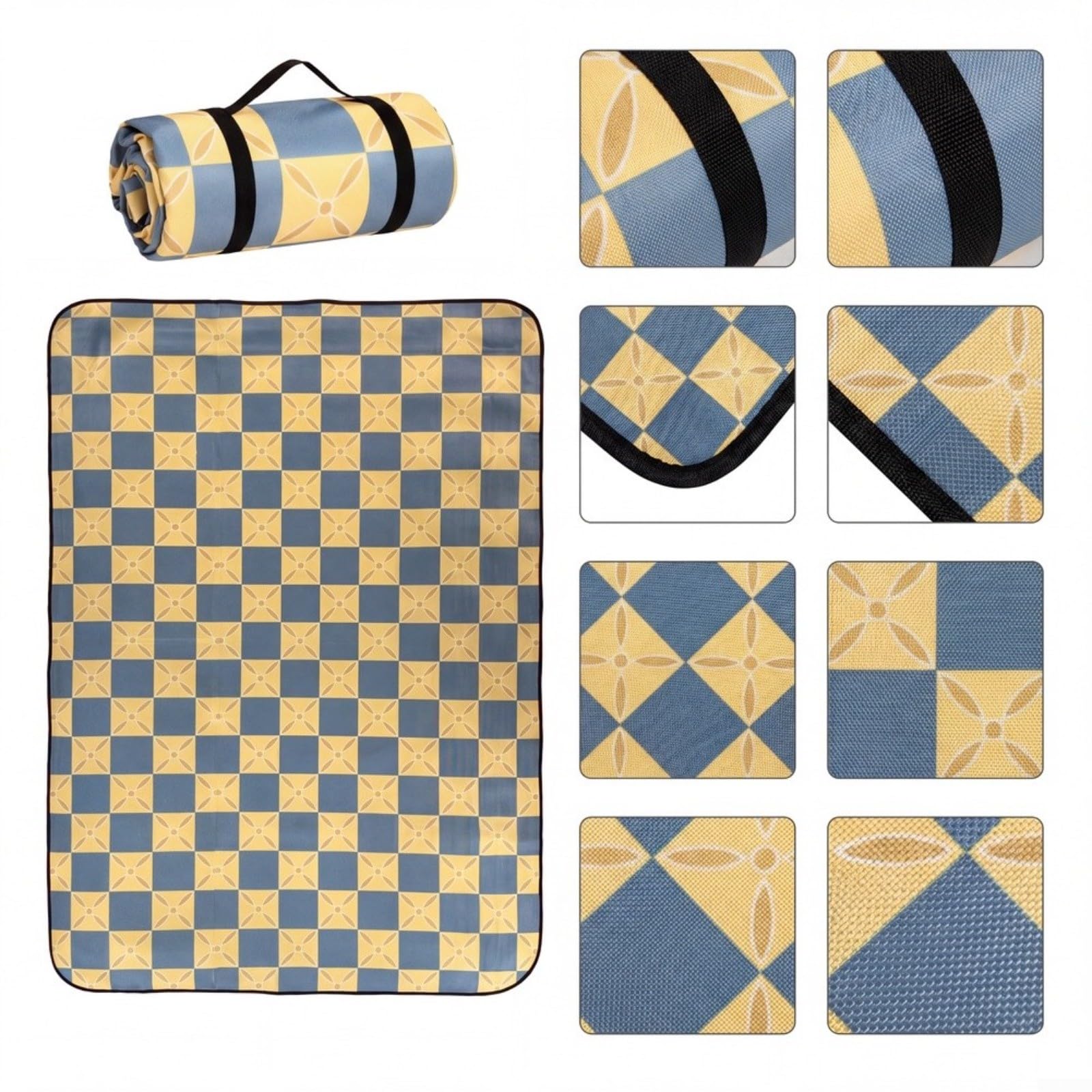 Couverture de pique-nique portable 200 x 200 cm, imperméable, tapis de sol épais pour parc et plage (noir)