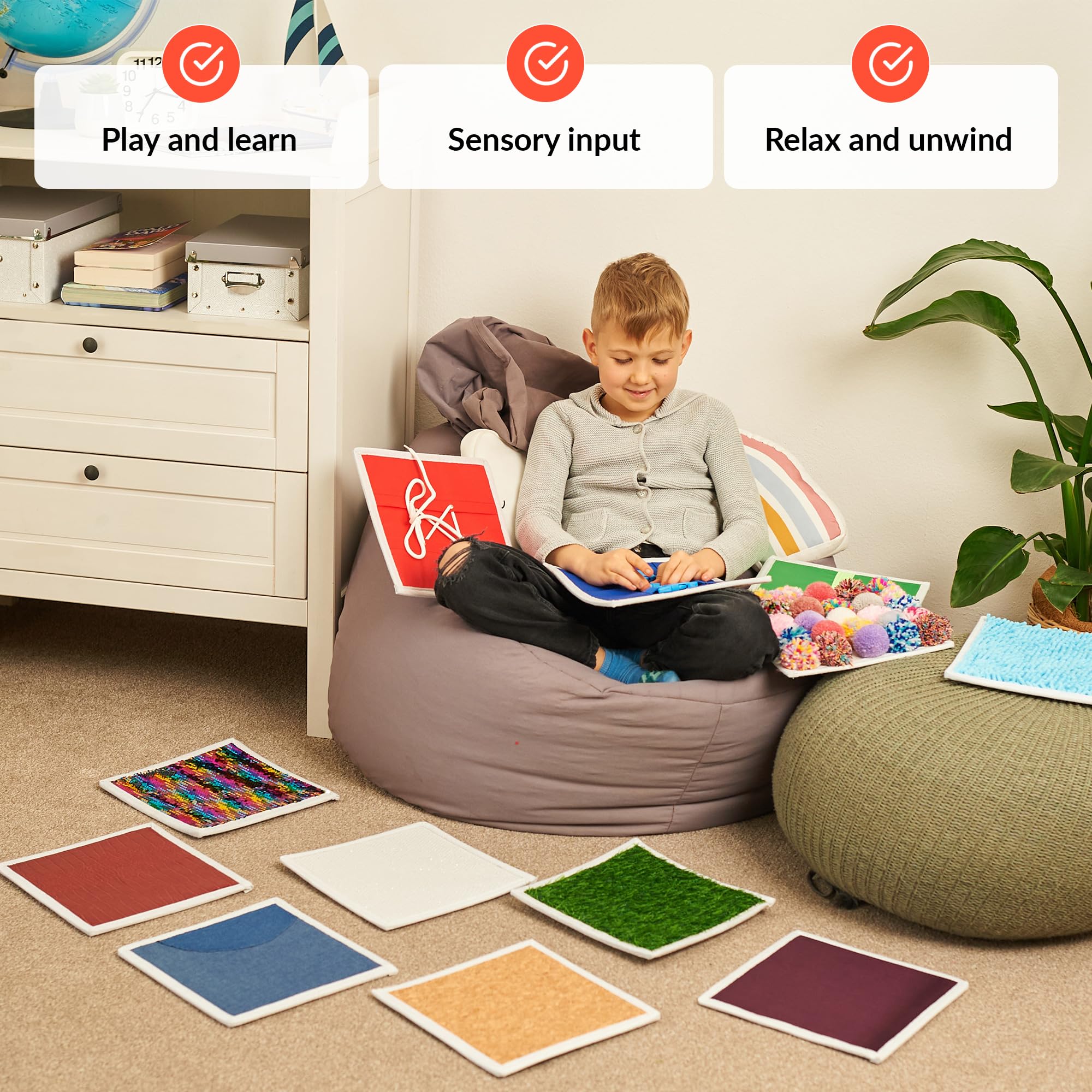 Dalles Sensorielles | Coussin Sensoriel De Sol Enfants | Equipement Chambre Sensorielle | Touche Et Trouve | Jouets Pour Troubles Sensoriels | Carrés Sensoriels | Coin Confort | Sensory Wall | 12pcs