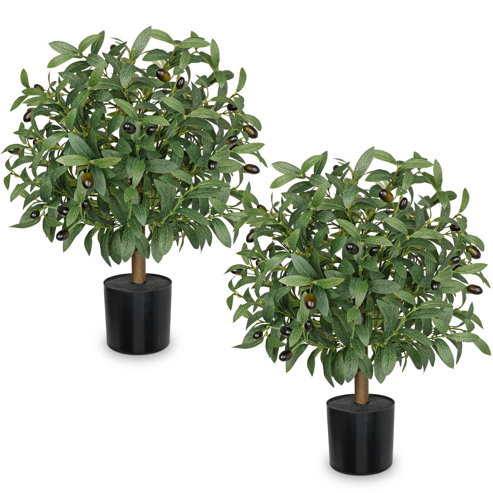 Briful Künstliche Olivenkugel mit Blättern und Früchten, künstlicher Olivenbaum, künstliche Topfpflanzen für Garten, Innen- und Außenbereich, Heimdekoration, 2 Stück