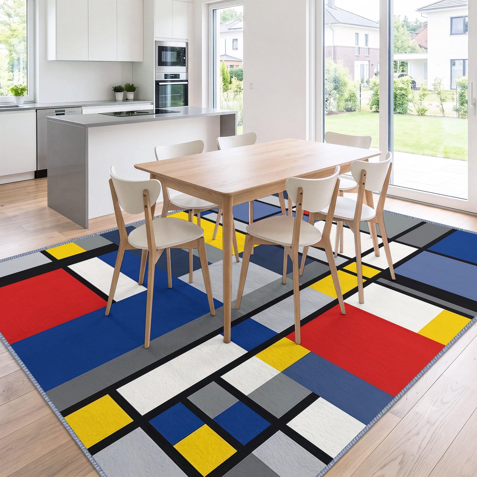 Médiéval Tapis Salon Antidérapant 140 x 200 cm, Patchwork Géométrique Tapis Doux Poil Ras Chambre Adulte Salle a Manger Bureau Cuisine Decoration