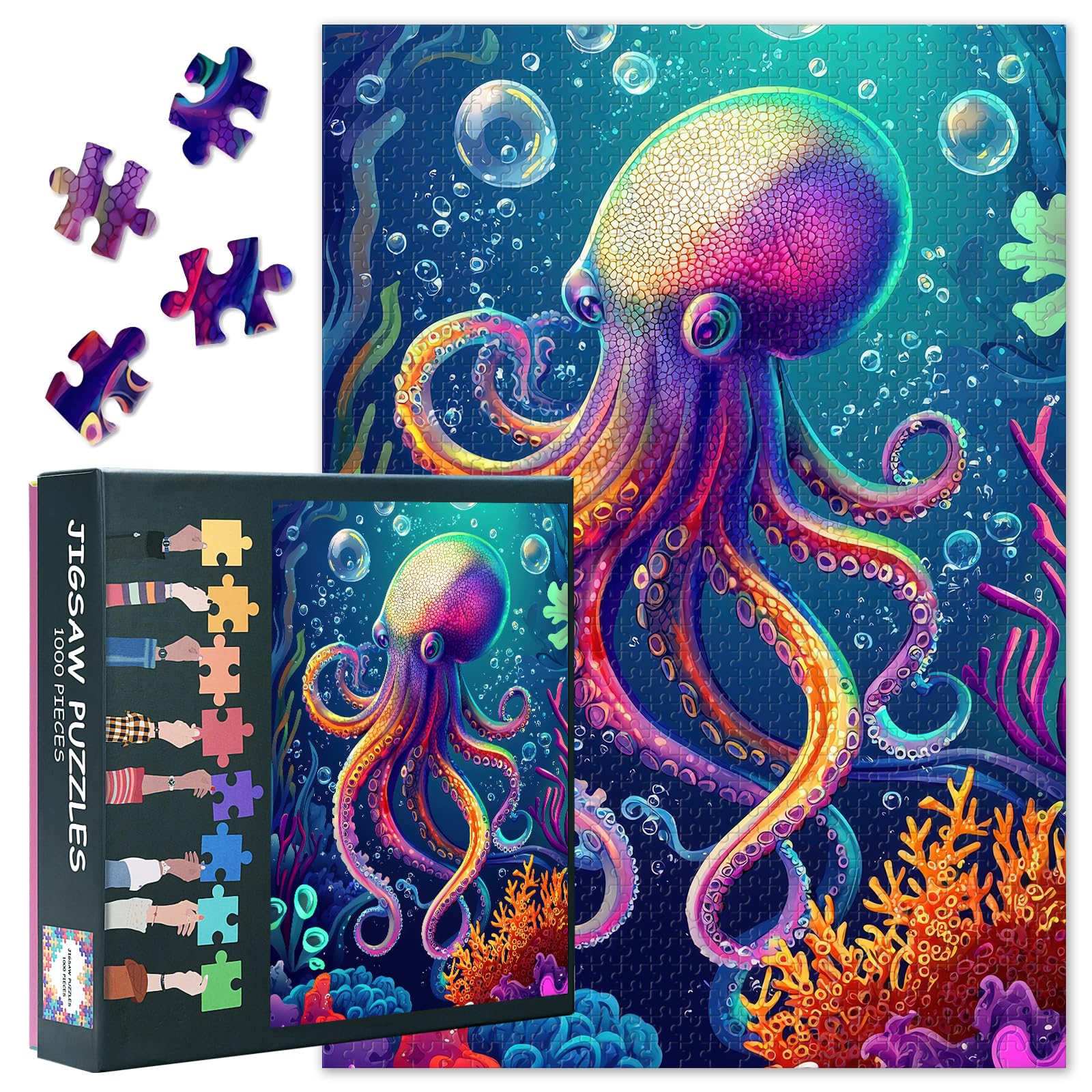 Octopus Puzzles for Adults 1000 Pieces, Colorful Impossible Hard Difficult Challenging Puzzles for Adults, Marine Life Jigsaw Puzzle 1000 Pieces,