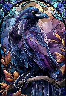 300 Piece Puzzle for Adults Stained Glass Crow Puzzles 20x15 Inches | Large Pieces Jigsaw Puzzle for Adult Kids Home Decoration Birthday Party Gift Toys