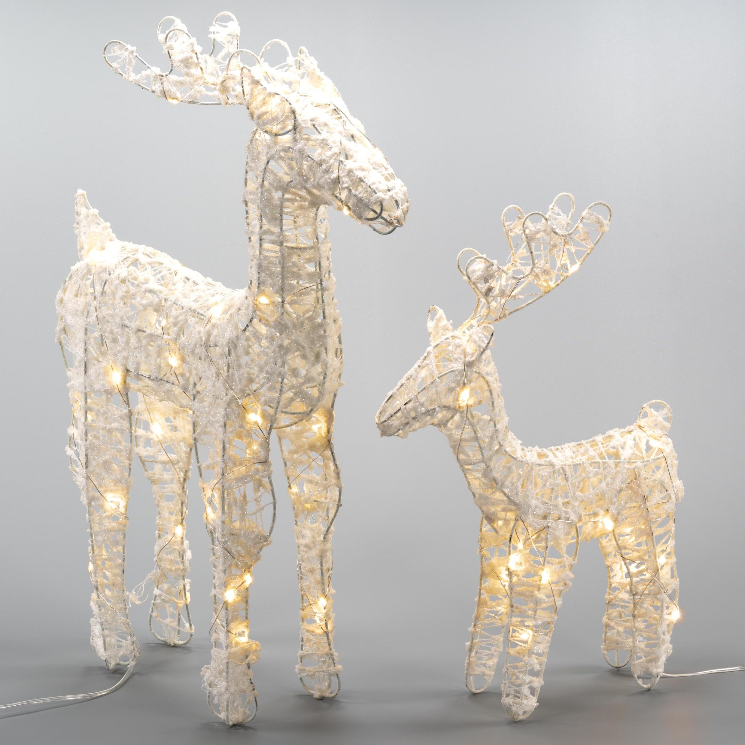 2er Set Glitzer Rentiere 45 LED Batterie Timer Weihnachten 2 Figuren Xmas-Deko Leucht-Elch Weihnachtsdeko Weihnachtsbeleuchtung
