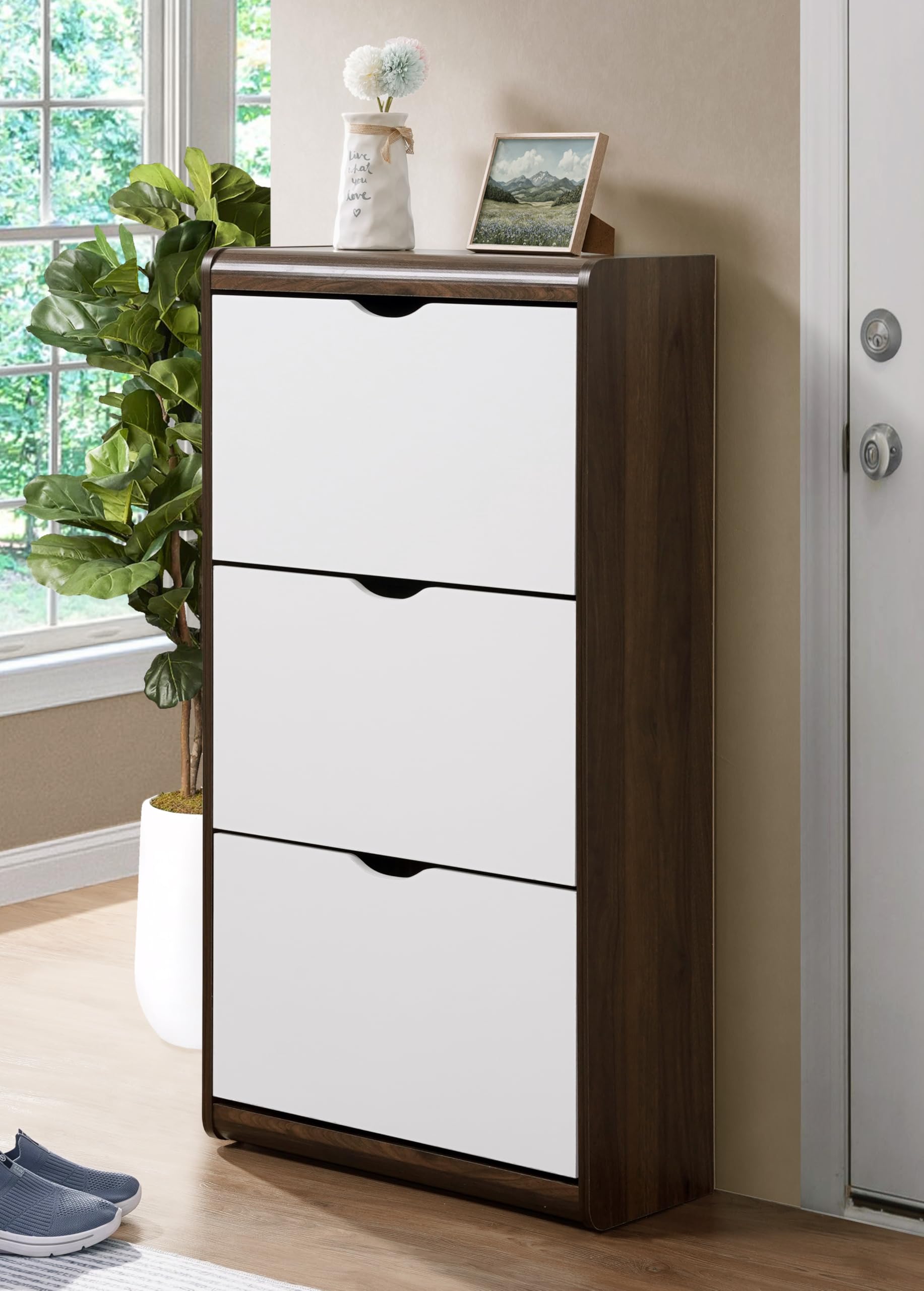 DeckUp Jade Engineered Wood 3-Door Shoe Rack (Walnut & White, Matte Finish)-image-27