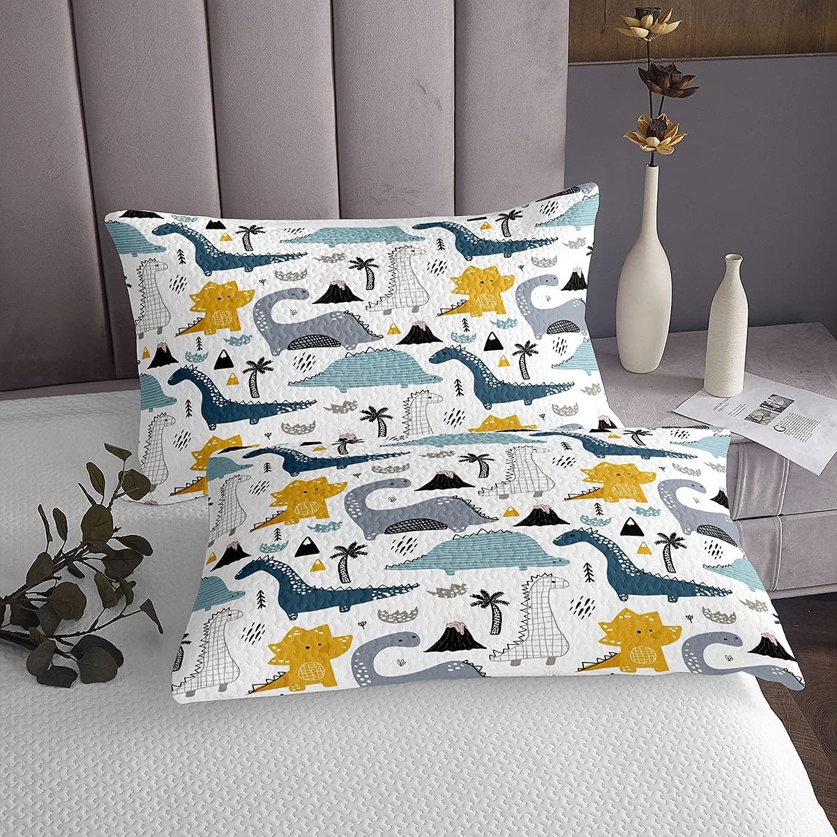 Loussiesd Dinosaur Bed Sheets Set Cartoon Dinosaur Bedding Set Children Animals Fitted Sheets Cartoon Cute Dino 3Pcs Sheets Includes 1 Sheet & 1 Flat Sheet with 1 Pillowcase Soft Single - Image 4