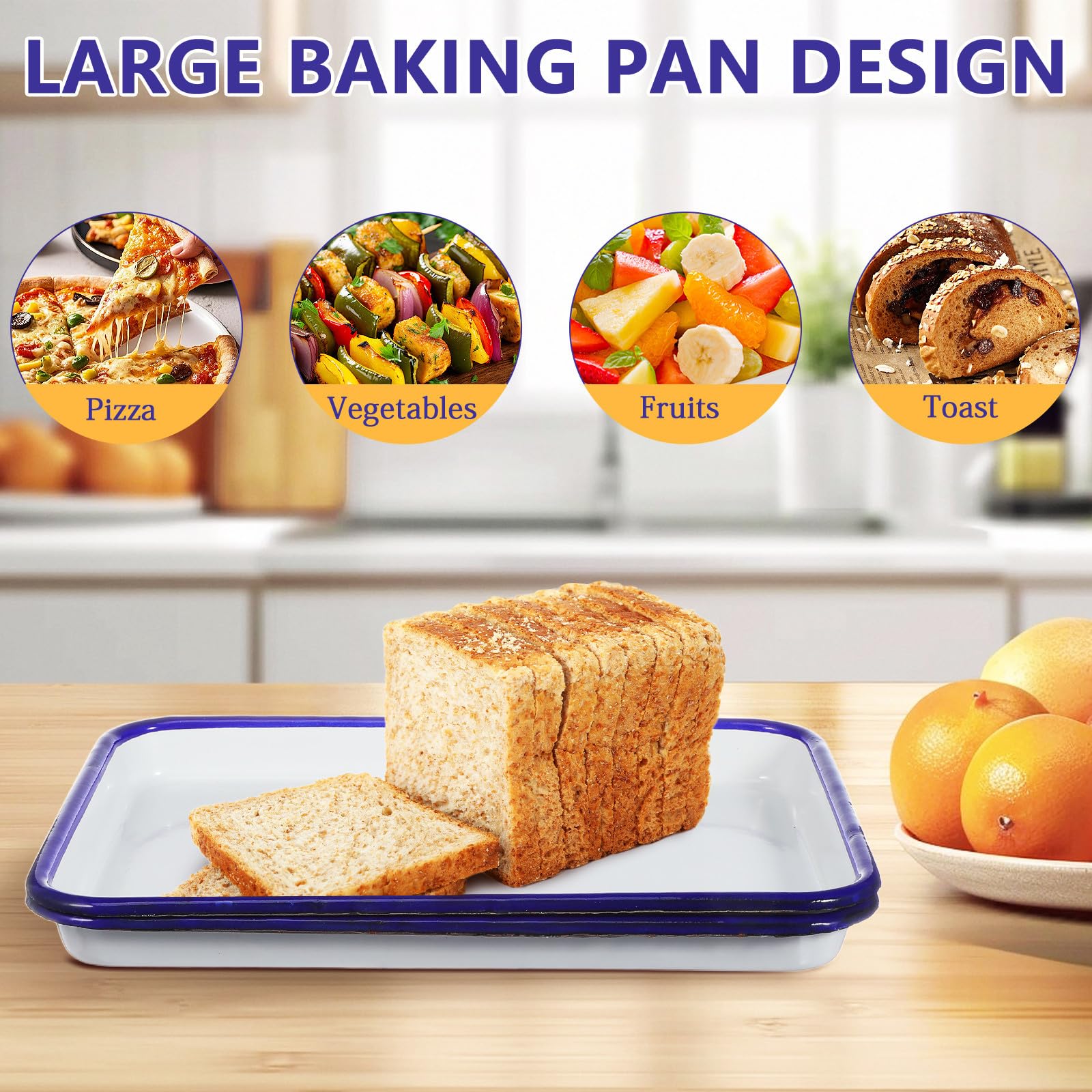 FOMIYES 2 Piezas Bandeja para Hornear Rectangular 26x18 Cm Esmaltada de Color Blanco para Resistente a Rayaduras Alto Brillo, Adecuada para Uso en Cocina y Repostería
