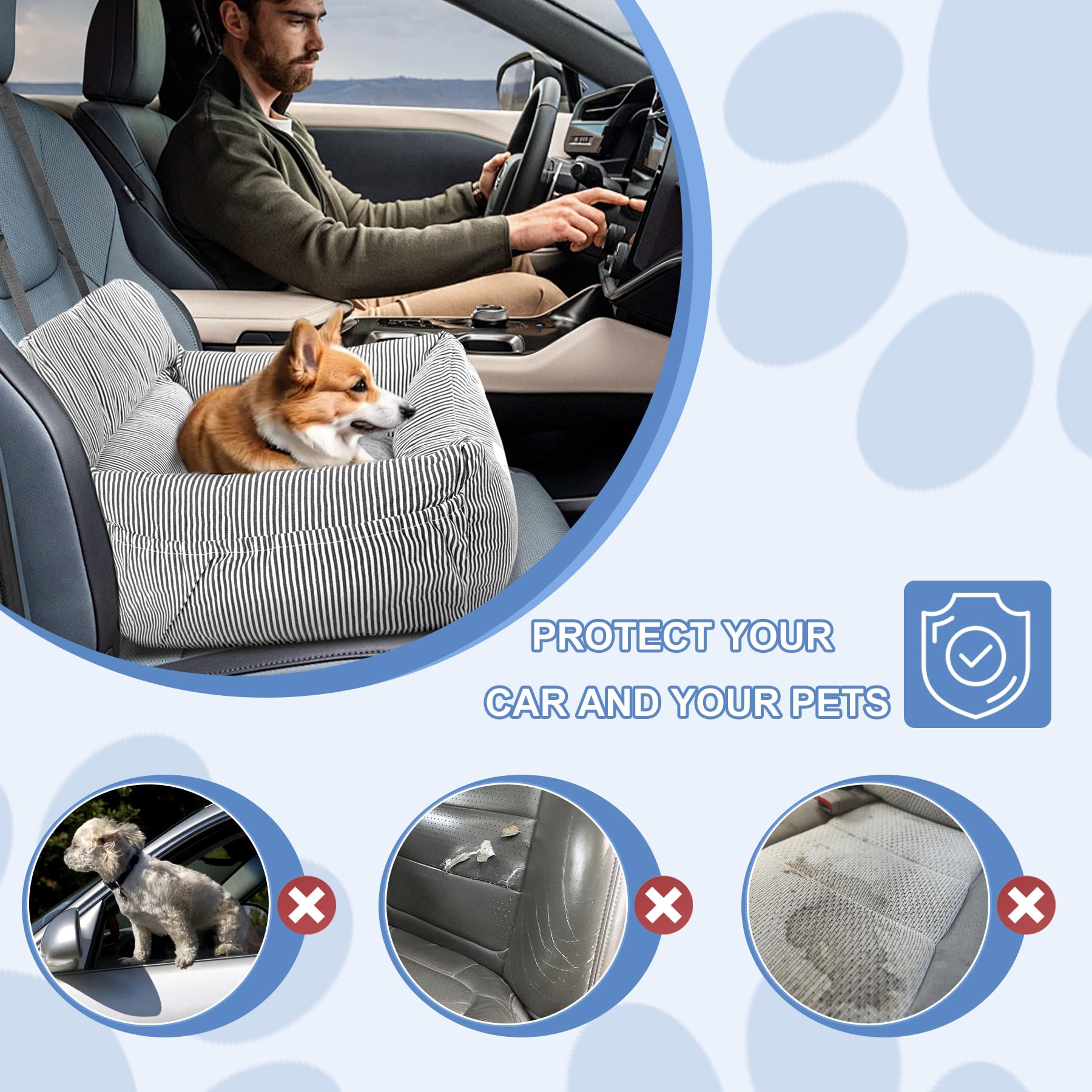 Dog Car Seat for Small Dogs, Pet Booster Seat with Clip-On Safety Leash and Storage Pockets, Washable Travel Dog Car Bed for Puppy （Black） - image 2