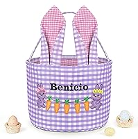 Vista 15 de Cesta de Pascua personalizada, cestas de Pascua de PEMIRSAYO para niños, cesta de conejo de Pascua, color rosa