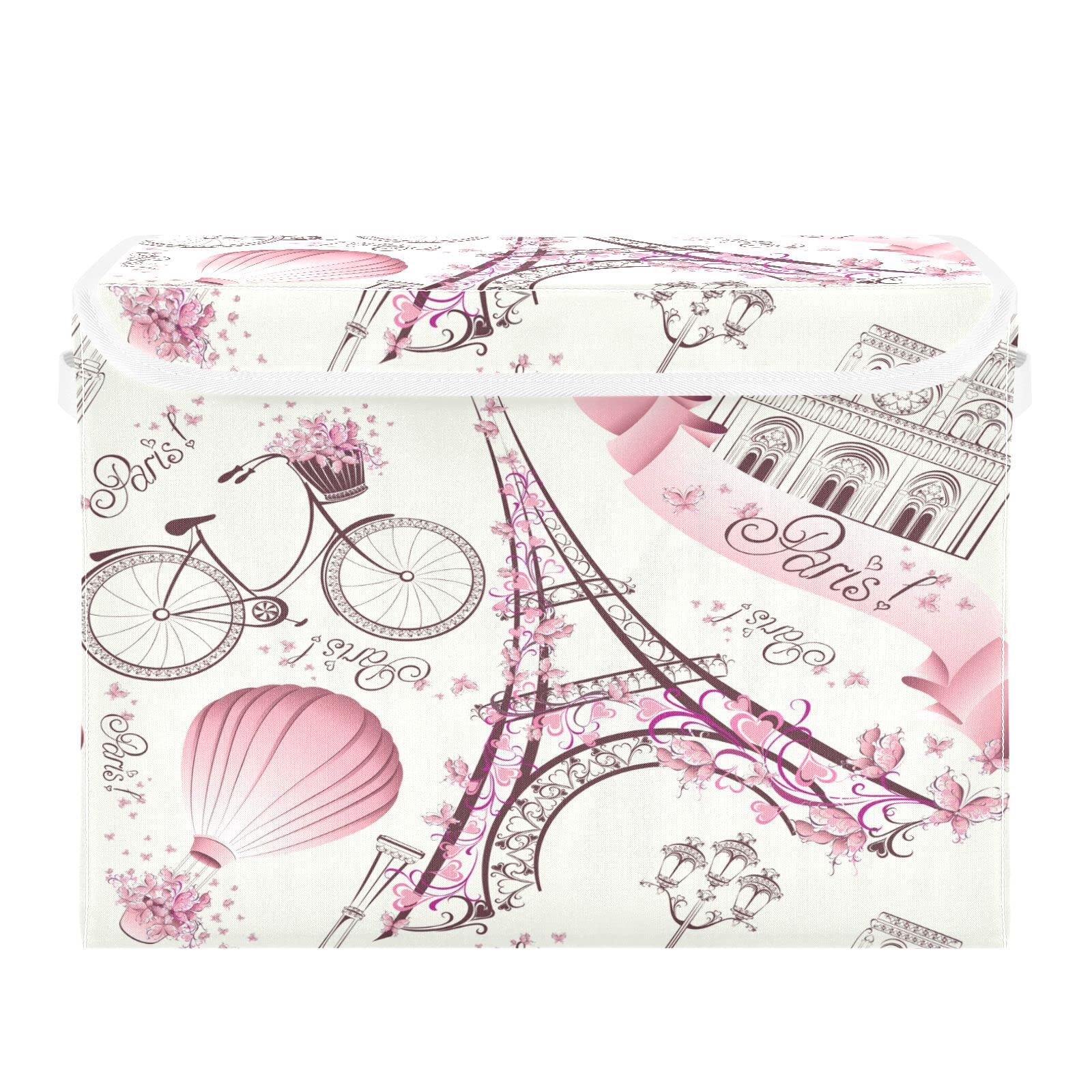 Aufbewahrungsbox Mit Deckel – Paris Eiffelturm Print, 42x32x30 Cm, Wasserabweisend, Mit Griffen