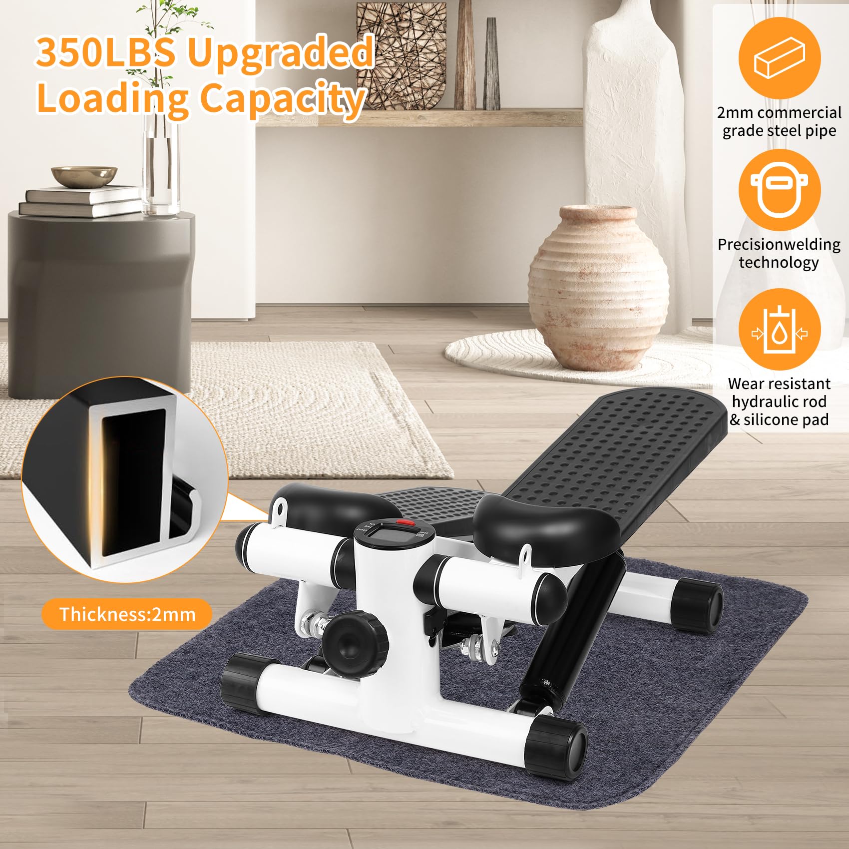 Stepper per esercizi a casa, mini stepper con fasce di resistenza e scaletta portatile, esercizio di modellamento del fitness, carico massimo 120 kg, step per allenamento con monitor LCD