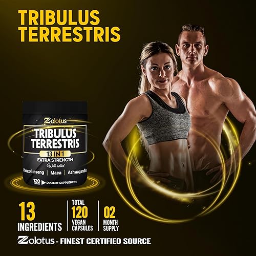 Miniatura 8 de Tribulus Terrestris 13 en 1, 16000 mg por porción con maca, hierba de cabra cachonda, ginseng Panax, palma de sierra, Tongkat Ali, Shilajit.