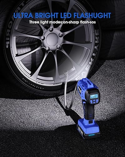 Miniatura 7 de KeenPower Inflador de neumáticos inalámbrico inteligente, compresor de aire portátil recargable de 21 V, bomba de aire de mano de 160 PSI con 4+N