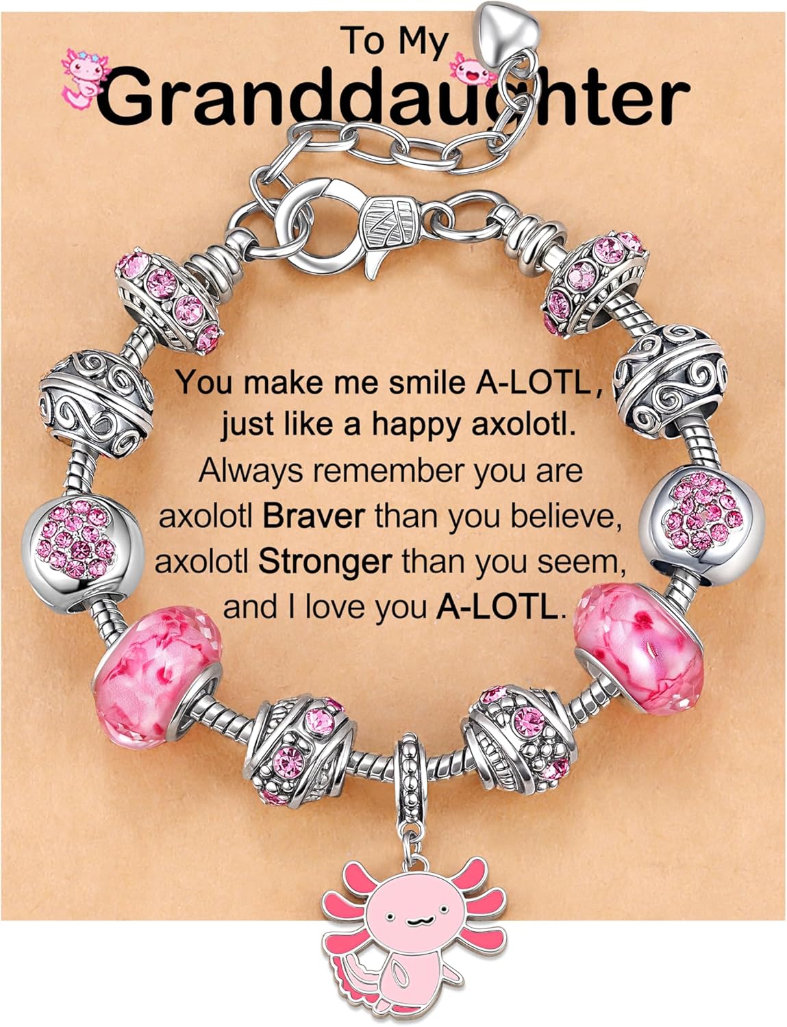 You Make Me Smile A-LOTL – Axolotl Charm Bracelets for Granddaughter, Jewelry Gifts for Birthday Christmas Valentines