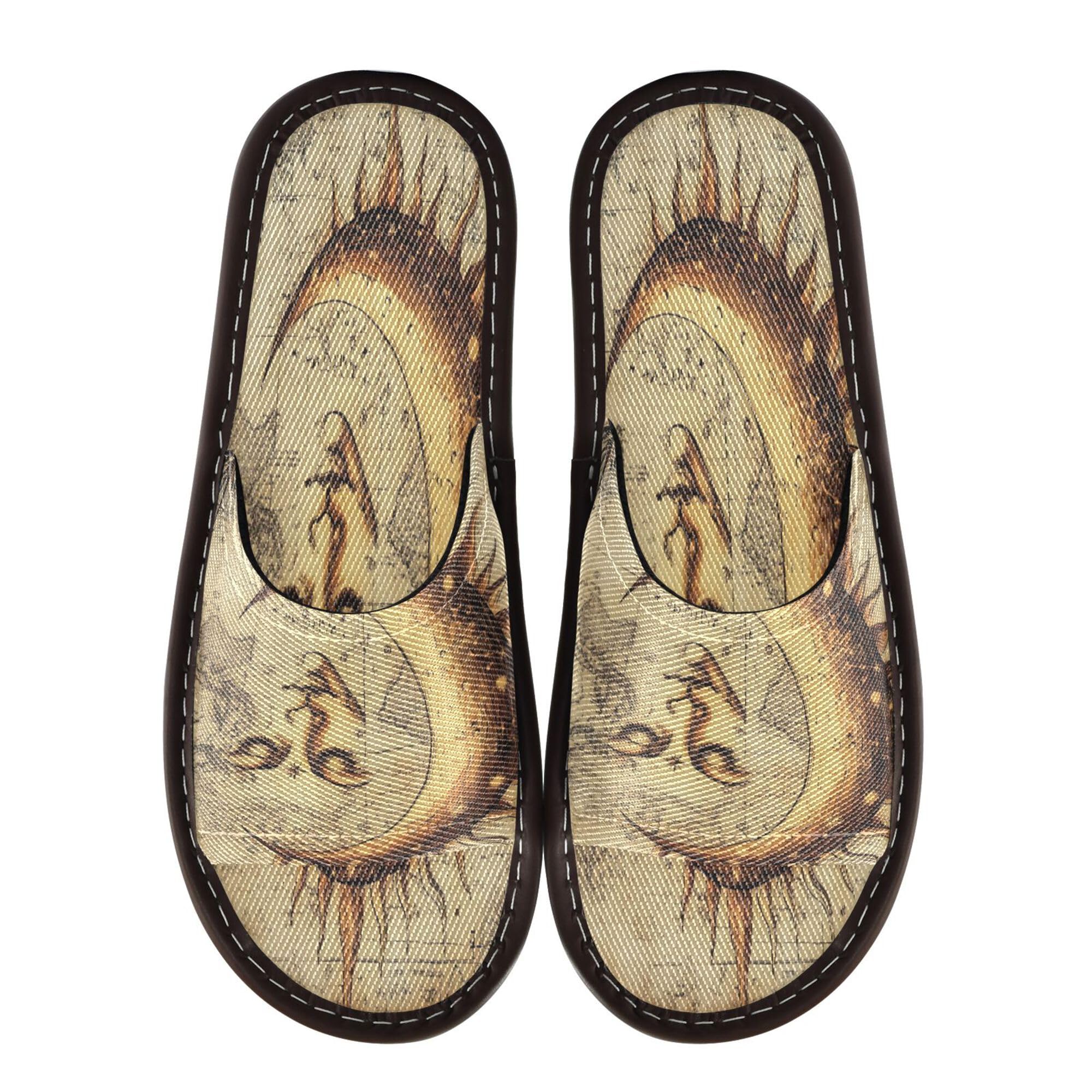 KLL Shower House Slippers Indoor Portable Non-Slip Home Beach Non Slip Sandals for Travel, Hotel, Party, Guests 8-8.5 Boho Vintage Moon and Sun