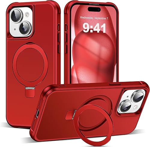 Miniatura 29 de Funda de grado militar compatible con iPhone 14 Plus de 6.7 pulgadas, con soporte magnético invisible tipo anillo, compatible con MagSafe y gran