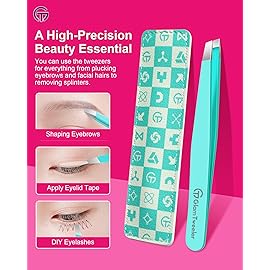 Expert Eyebrow Hair Removal Tweezer with Leather Case, GlamTweeler High Precision Slant Tip Stainless Steel Tweezers for Men and Women (Robin\'s Egg Blue)