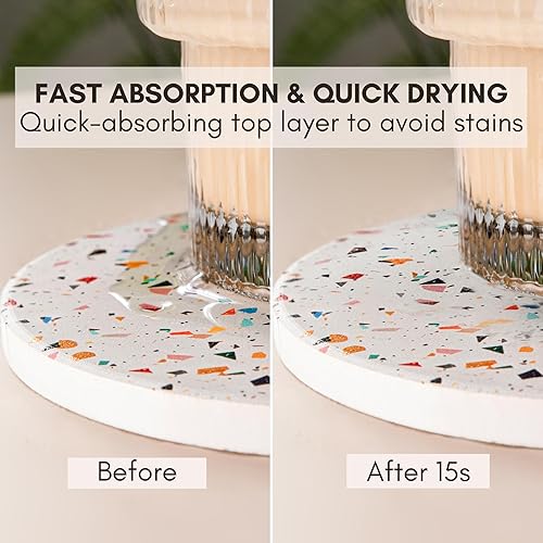 Miniatura 2 de Juego de 6 posavasos absorbentes de terrazo con soporte, posavasos de cerámica para bebidas, decoración de mesa auxiliar, posavasos de piedra