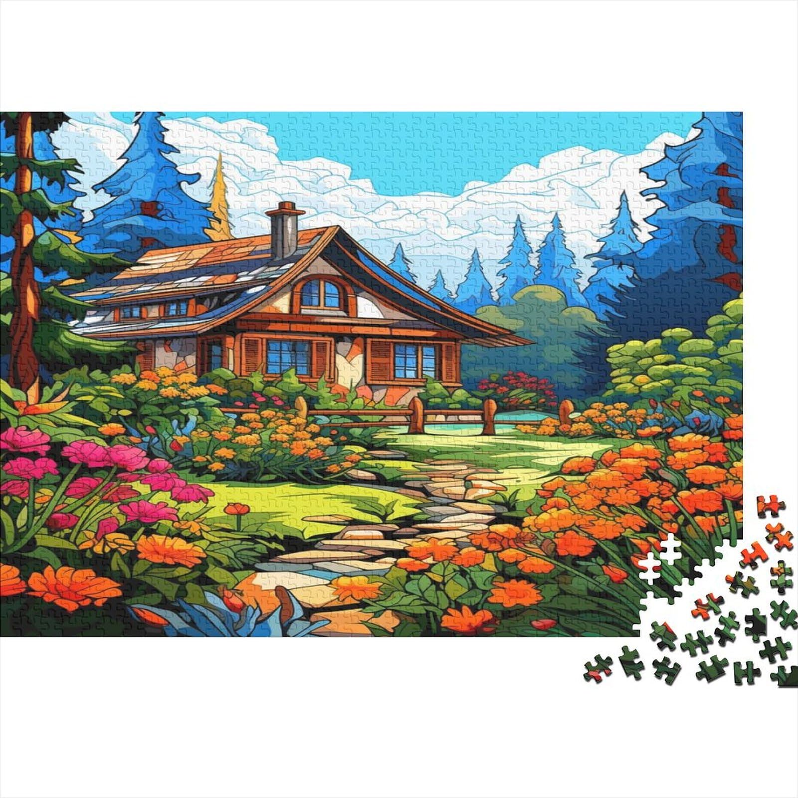 Puzzle Mountain Village Cottage 500 pièces, idée cadeau moderne adulte
