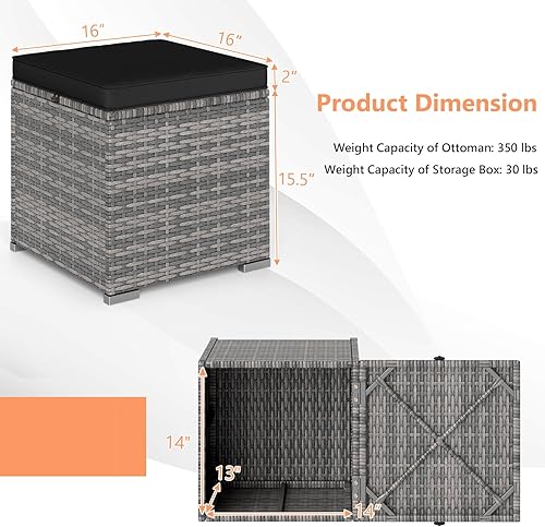 Vista 74 de Tangkula Patiojoy - Mesa auxiliar de ratán de polietileno tejida a mano con cojín extraíble y espacio de almacenamiento oculto, caja de Turquesa