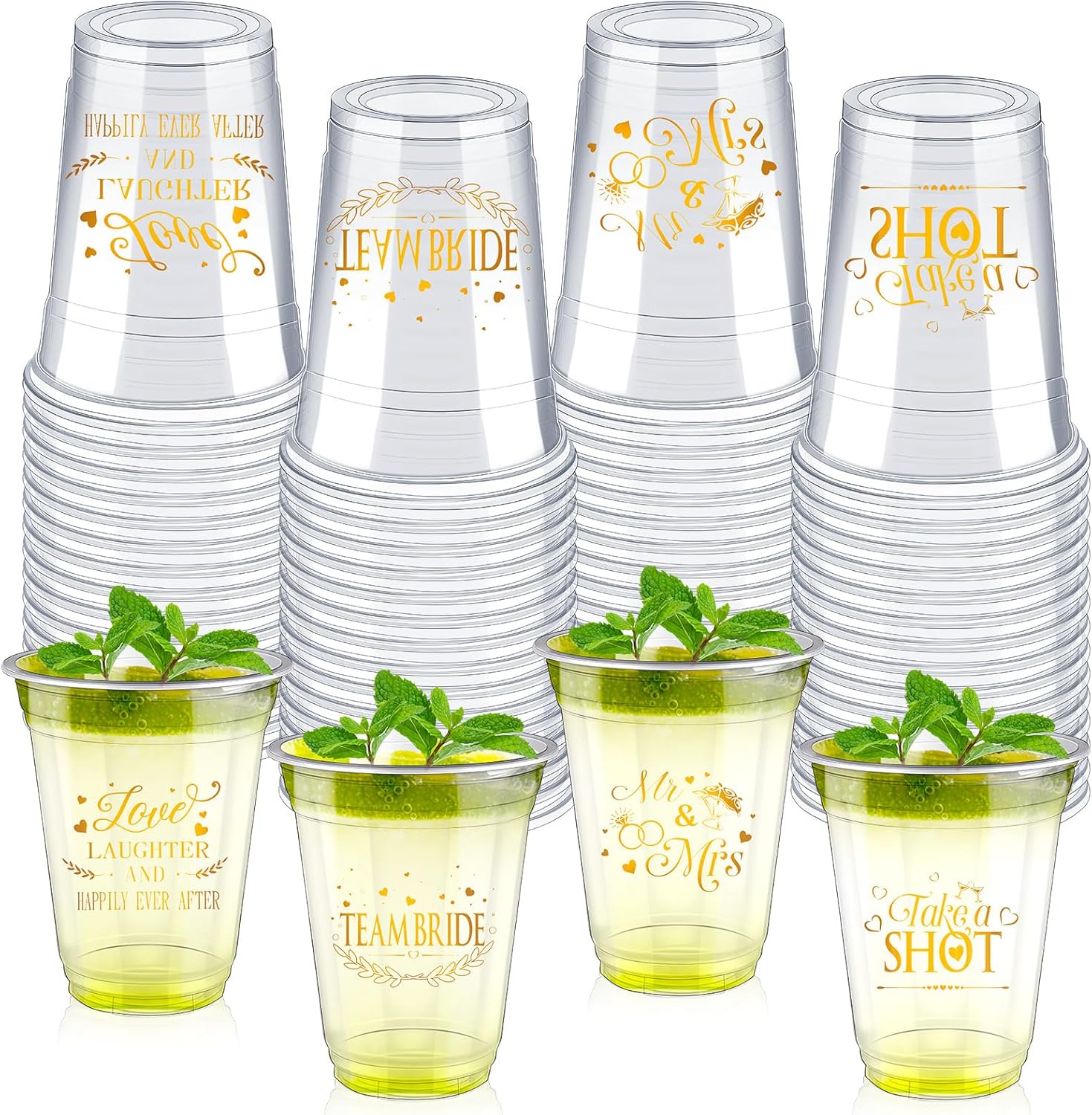 Sliner 200 Pcs 12oz Wedding Plastic Cups Bulk Gold Wedding