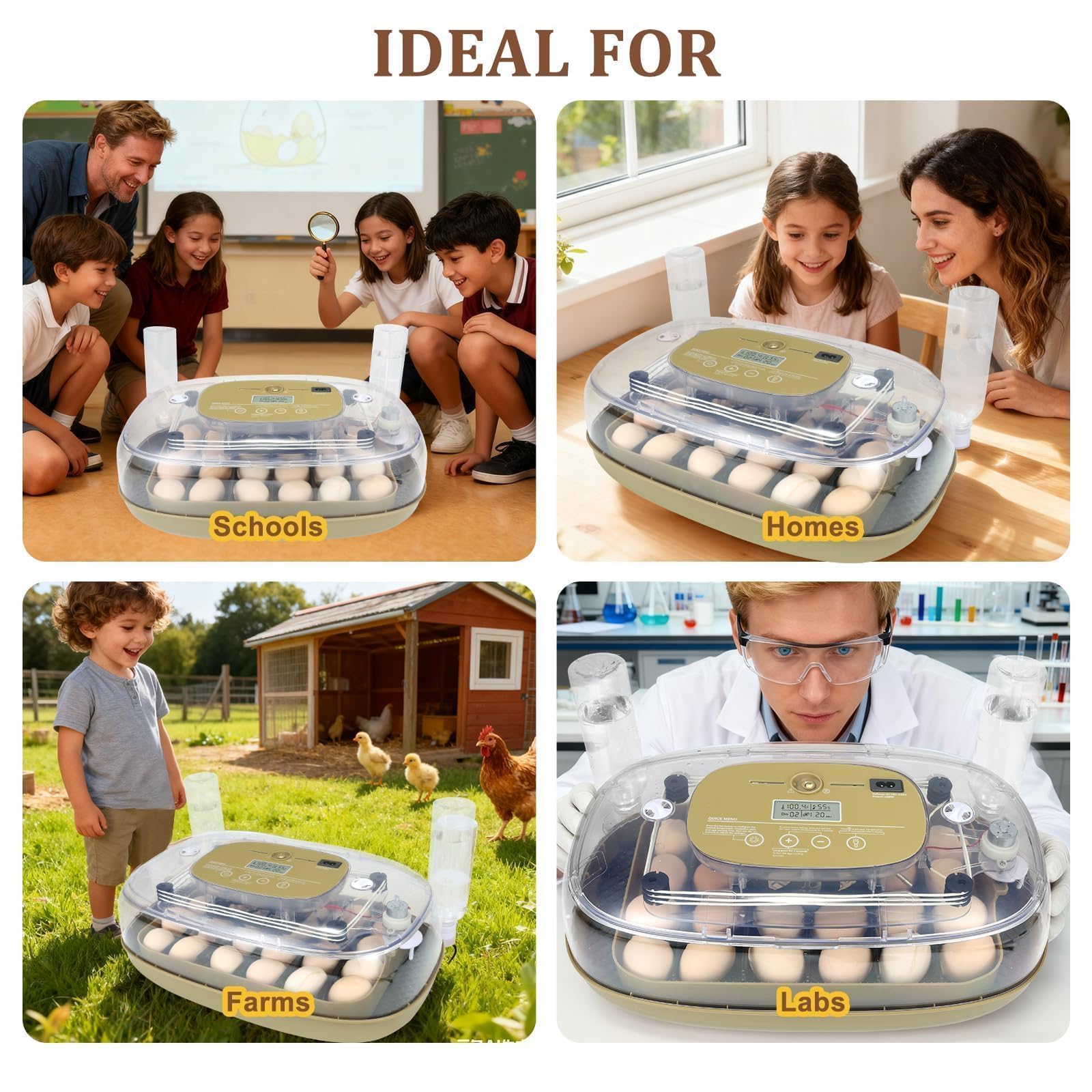 Incubadora de 24 huevos para incubar con girador automático, control inteligente de temperatura y humedad, visualización de 360°, vela de huevo, recarga de agua automática, ideal para pollo, pato