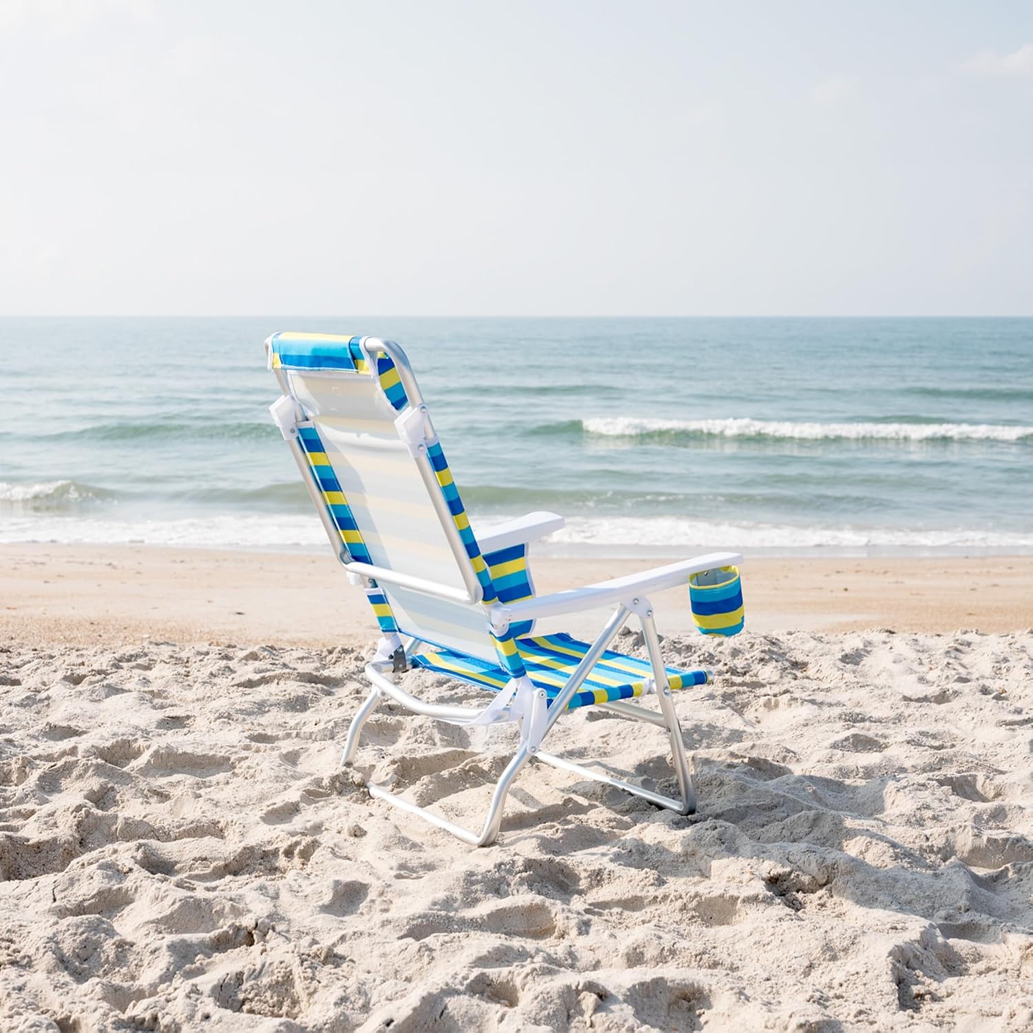 Caribbean Joe Folding Beach Chair, 5 Position Lightweight, Portable Reclining Outdoor Camping Chair with Headrest, Shoulder Strap, and Cup Holder, Bold Stripe