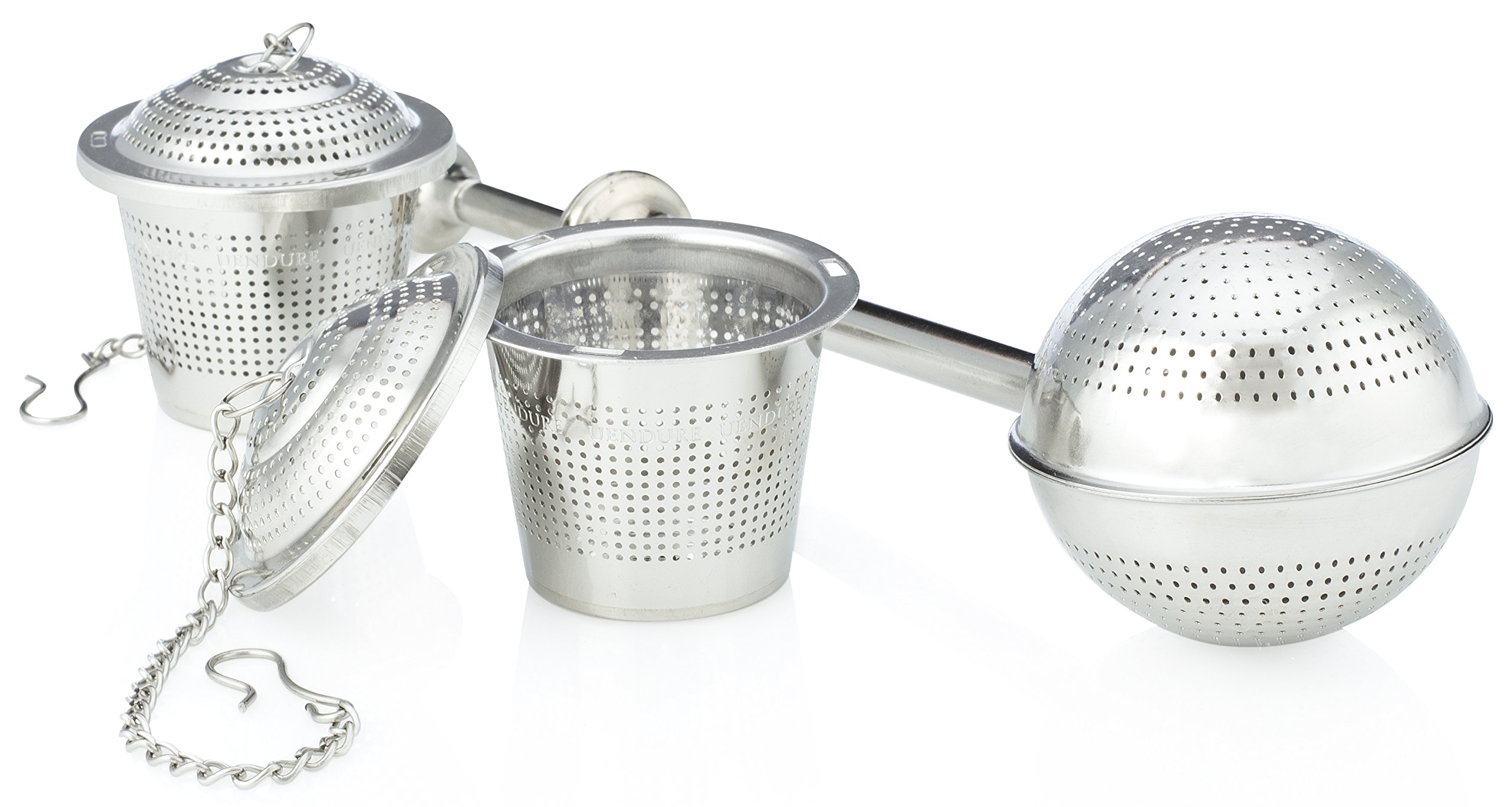 UEndure Tee-Ei Set mit 3 ultrafeinen losen Tee-Sieben, lebensmittelechter Edelstahl, perfekt für eine Tasse oder eine Teekanne, praktisch für die Arbeit oder auf Reisen.