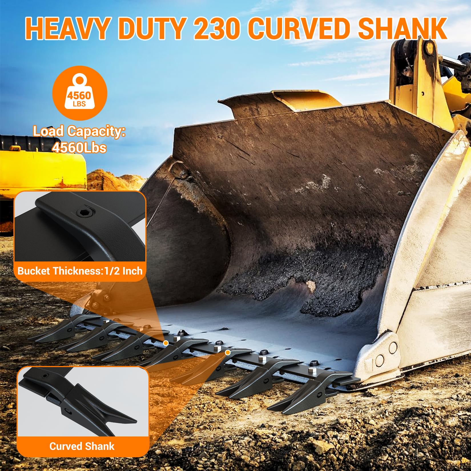 Garvee Barre à dents robuste pour godet de tracteur sous-compact - Acier haute résistance - 6 dents - Installation sans perçage - Protection bord de coupe - Idéale pour chargeurs agricoles -Noir