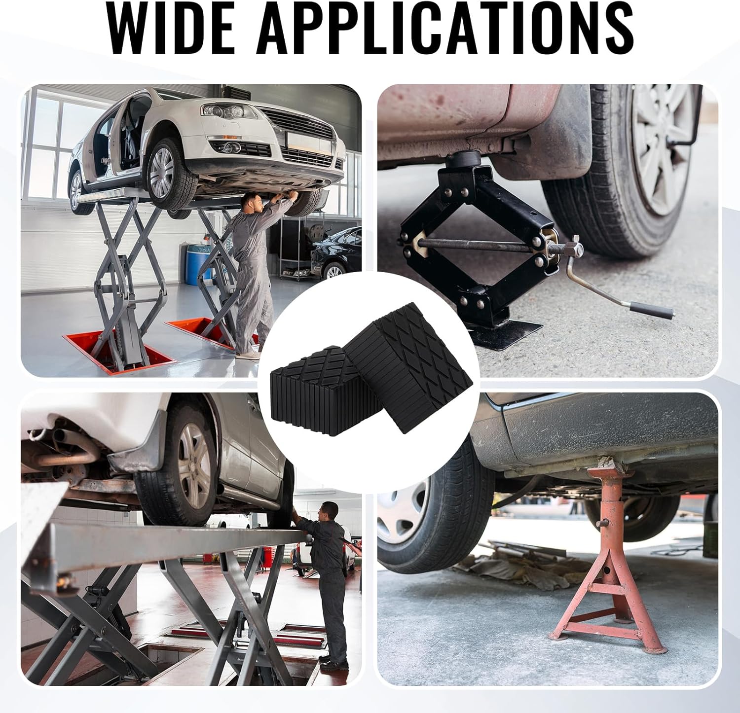 Pangda 8 Pack Solid Rubber Auto Lift Pads 6-3/8" x 4-3/4" x 3.15" Anti-Skid Lift Block Spacer Pad for Automobile Car Lifts, Jacks and Racks, 4000 Lbs Capacity