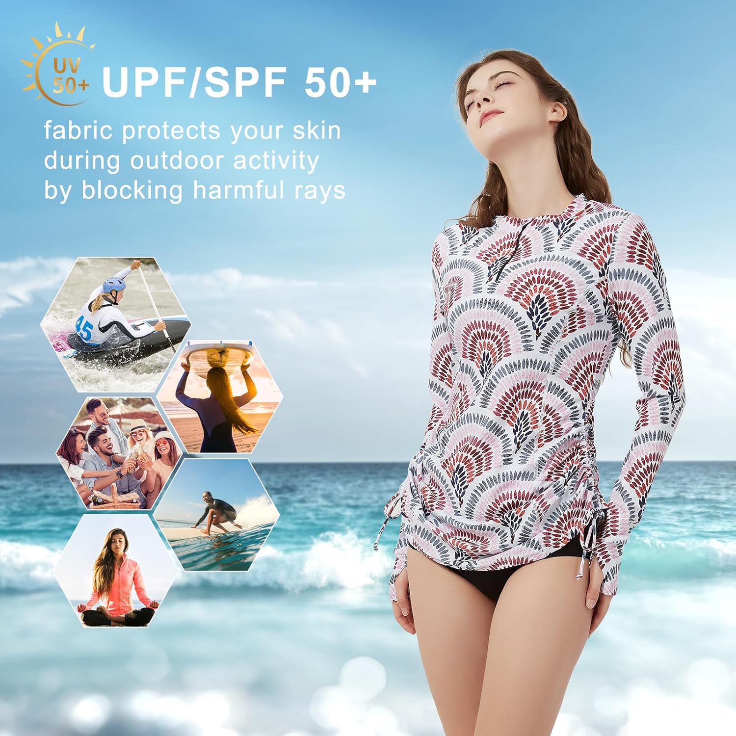 LilyCat Women's Rash Guard Long Sleeve Sun Protection Clothing Half Zip Swim Shirt Side Adjustable Swimsuit Tops - Image 6