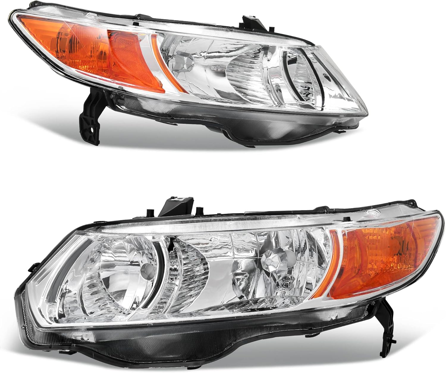 oEdRo Headlight Assembly Compatible with 2012 2013 2014 Camry L/Le/Xle/Hybrid (Not Fit SE/SE Sport/Hybrid SE) Headlamp with Amber Refector Clear Lens Chrome Housing