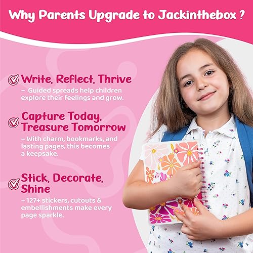 Miniatura 4 de jackinthebox DIY Journal for Girls Ages 8-12, 242 pcs, Journaling kit, Tween Scrapbook, Includes 10 Mental Health Exercises, Girls Diary 8 9 10 11