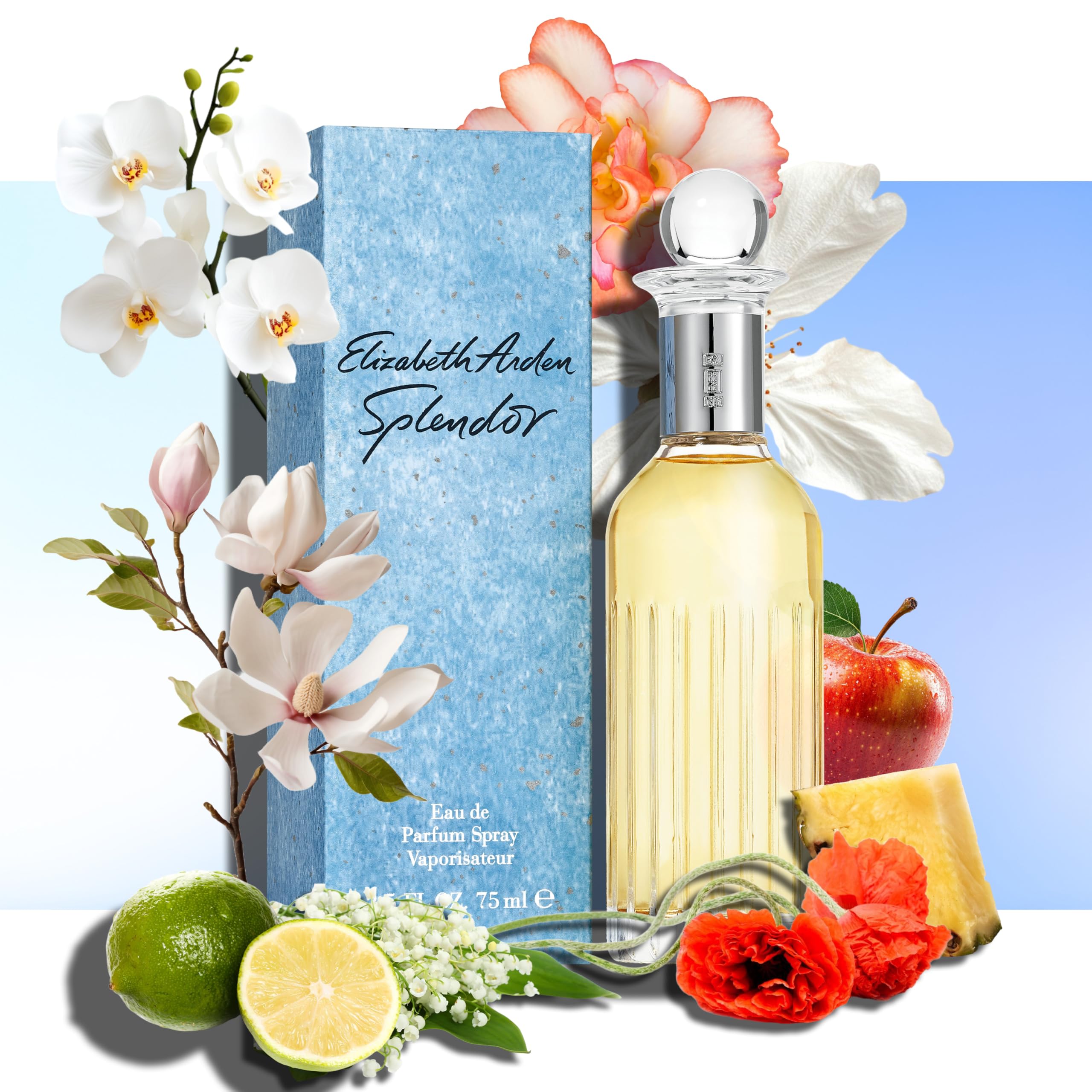 Elizabeth Arden Splendor, Eau de Parfum pour Femme, Senteur Florale et Fraiche | Parfum floral frais créé en 1988, au bouquet de fleurs lumineux et pétillant. Sillage durable et intense pour le quotidien.