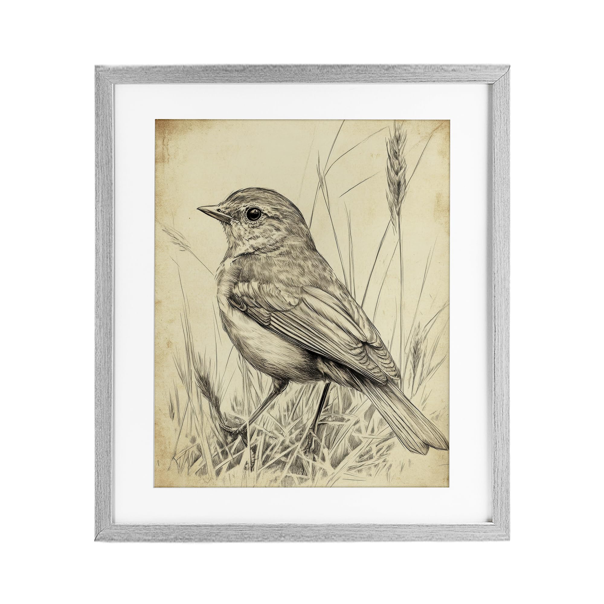 Stupell Industries Vintage Small Sketched Bird Birch Framed Print Under Glass, design by Petal Prints Design, 21 x 17
