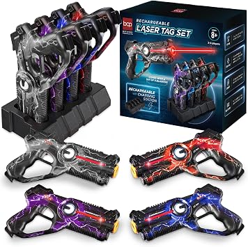 Best Choice Products Rechargeable Laser Tag Set for Kids & Adults, 4 Pack Infrared Blasters with Docking Station, No Vest Needed, Multiplayer Team Game, 4 Modes - Gray/Purple/Red/Blue