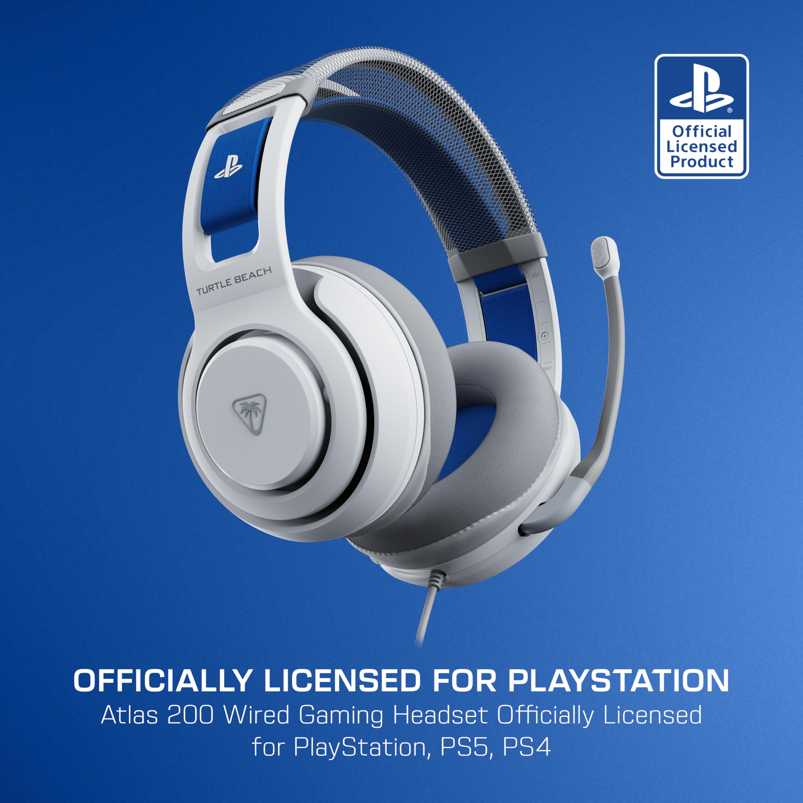 Turtle Beach Atlas 200 Blanco Auriculares de Juego con Cable con Licencia Oficial para PlayStation, PS5, PS4, transductores Nanoclear de 50 mm, micrófono con función de Silencio al abatir