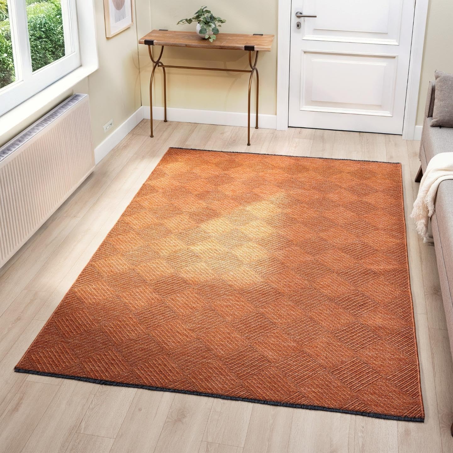 LUXE WEAVERS Modern Checkered Non-Slip Orange 5x7 Washable Area Rug, Geometric Textured Carpet
