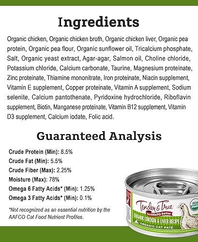 Miniatura 6 de Tender & True Receta orgánica de pollo e hígado Alimento enlatado para gatos, 5.5 onzas, caja de 24